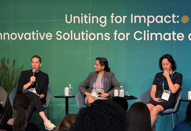 Image of Alicia Robbins appearing during a panel discussion at Climate Week 2025.