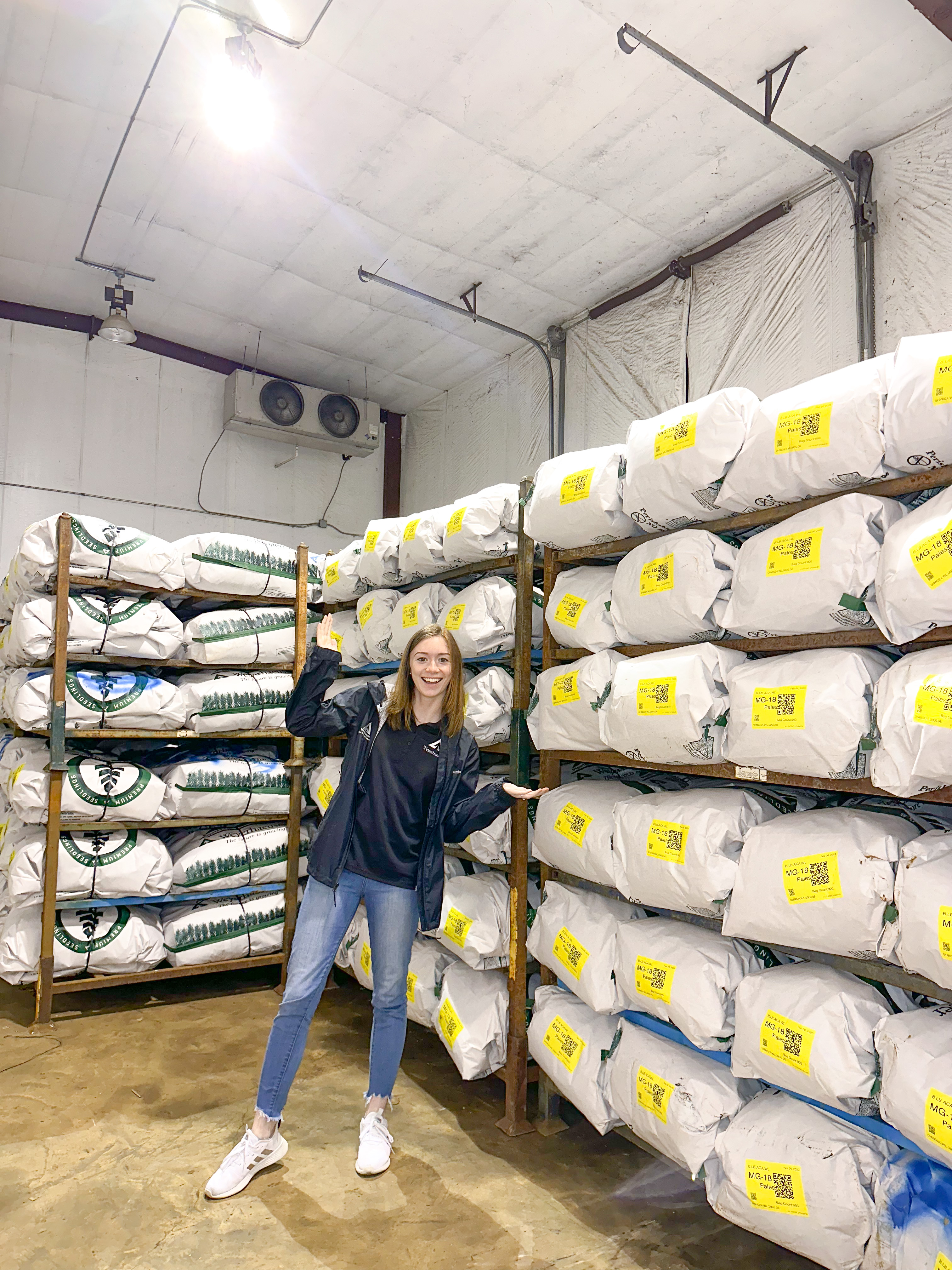 Image of Sydney in a seeding cooler at the Winnfield office.