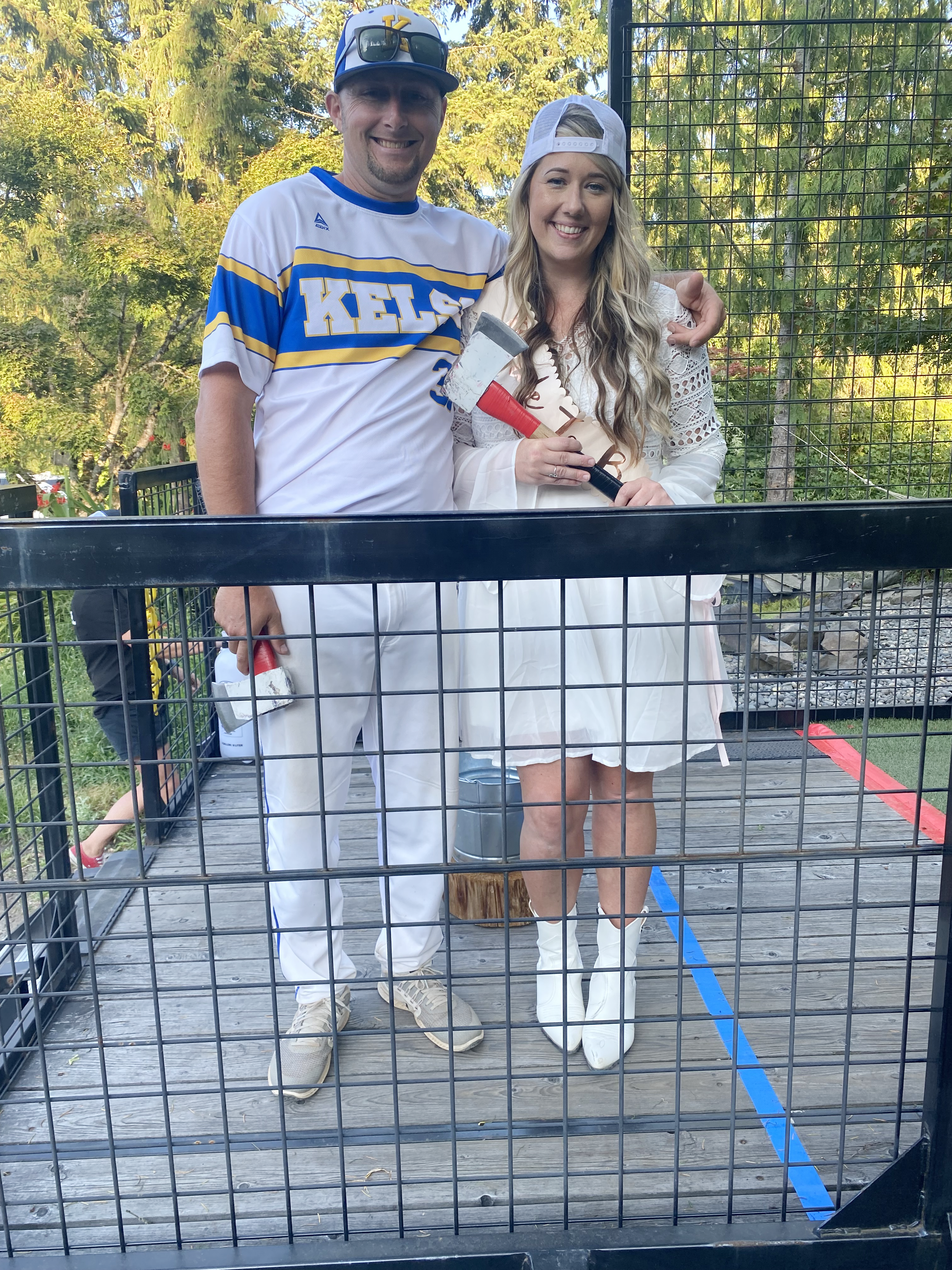 Image of Rachael ande her husband Shane after a match of axe throwing.