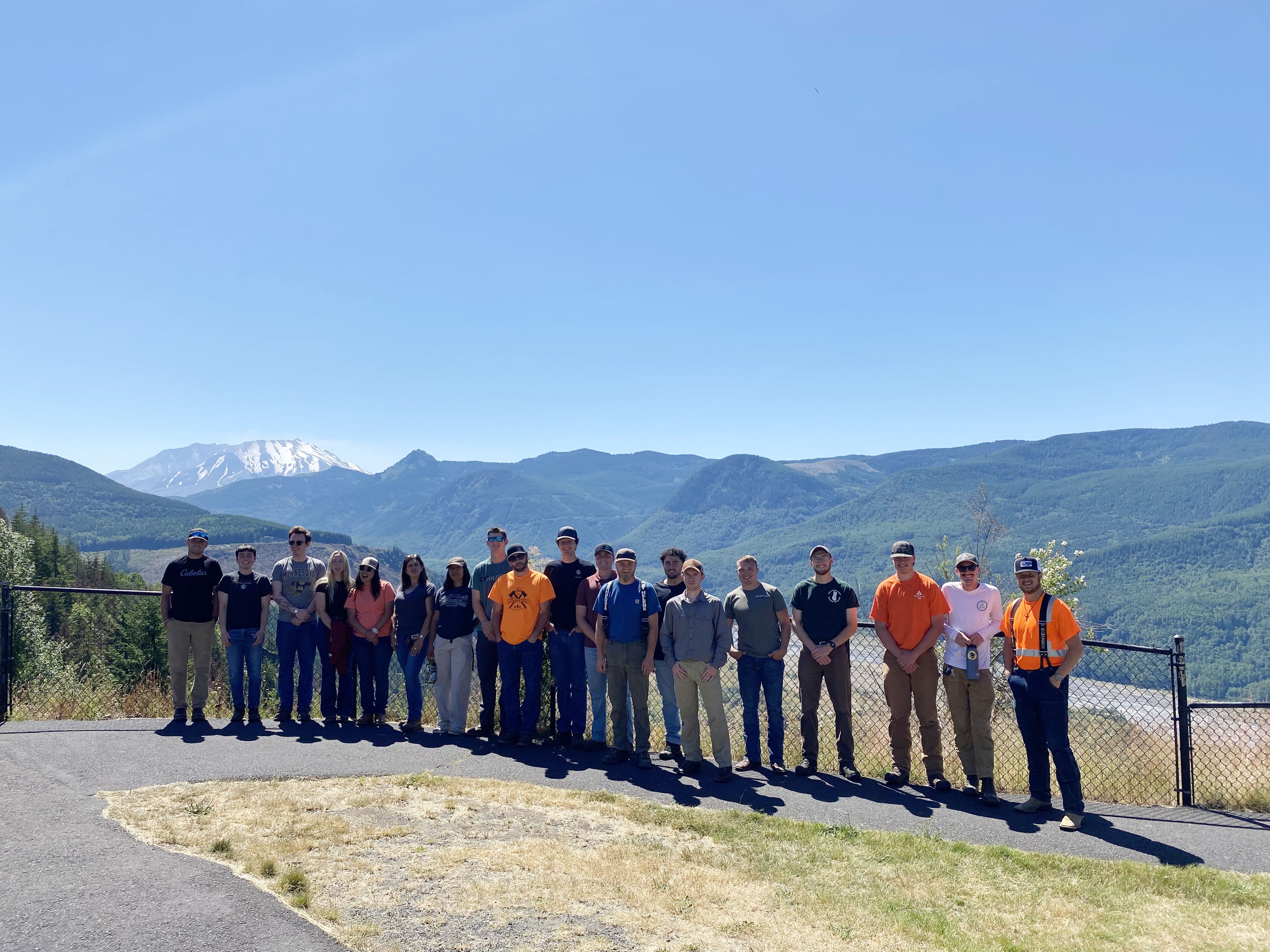 Image of all of the Washington and Oregon Timberlands interns on a visit to the Mount St. Helens Forest Learning Center.